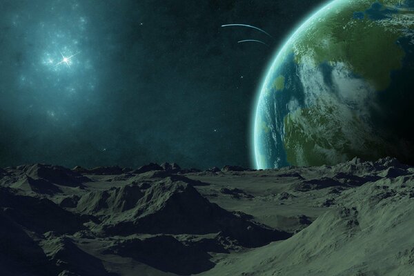 Fantastic image of a planet, a mountain