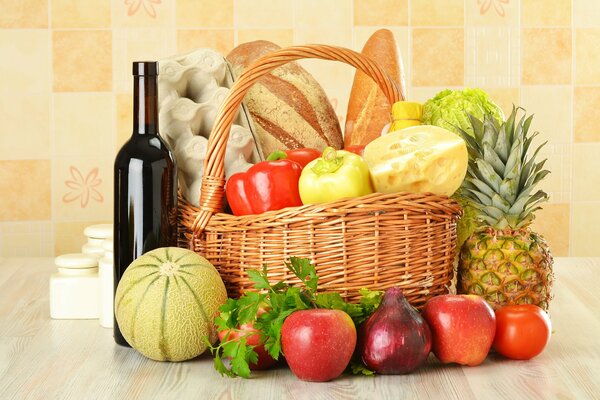 Beautiful still life with fruit and wine