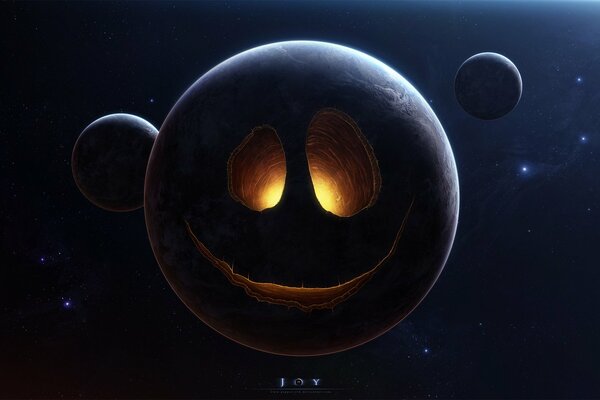 Creepy smiley face on a planet in outer space