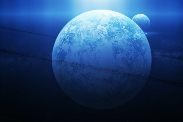 Unknown blue planet and its satellite