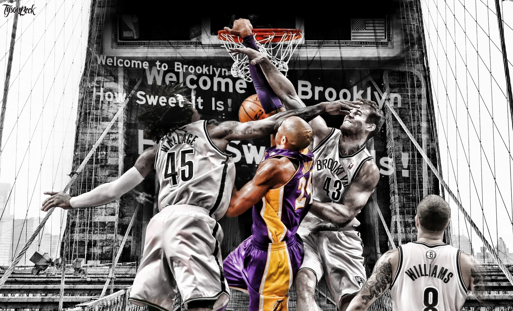 kobe bryant deron williams kris humphries gerald wallace siatki lakers pierścień czarno-biały most gracze nba