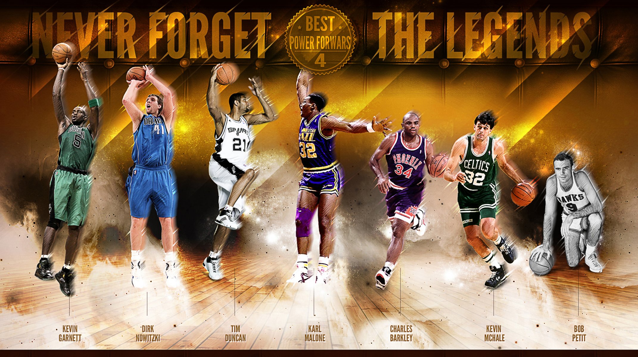 basket-ball sport nba légendes kevin garnett dirk nowitzki tim duncan carl malone charles barkley kevin mchale bob petit