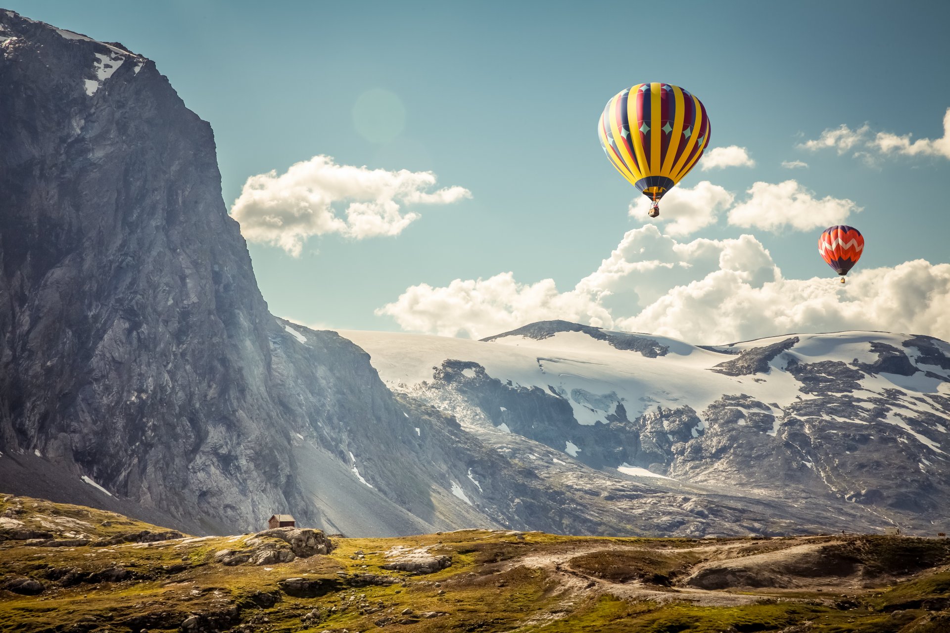 ballons montagnes ciel sport paysage