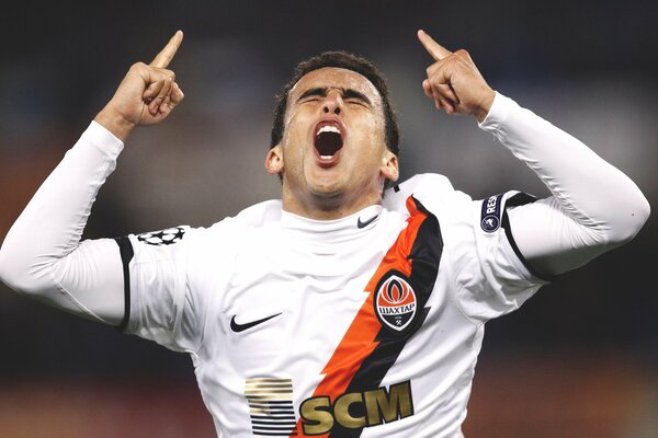 A player of the Shakhtar football club rejoices at the goal