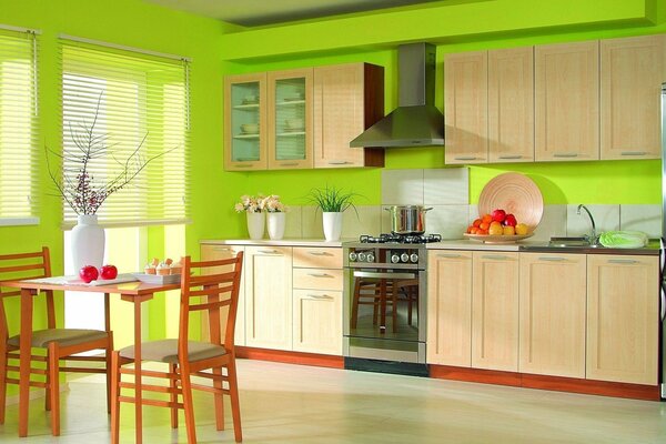 Cocina moderna con interior verde