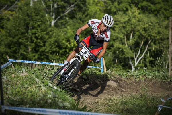 An athlete takes part in a bicycle race