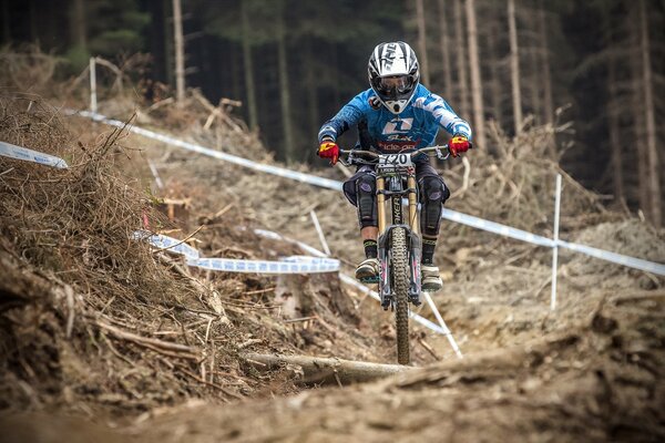 Bike racing through the forest