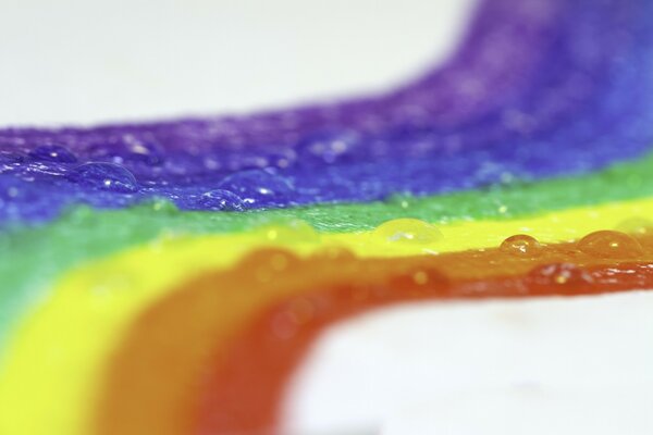 Water drops on a colored rainbow