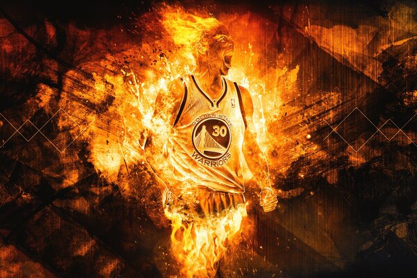 Stephen Curry Basketball-Spieler in Flammen