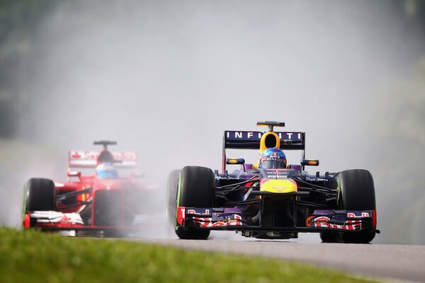 Red Bull Ferrari is in the lead