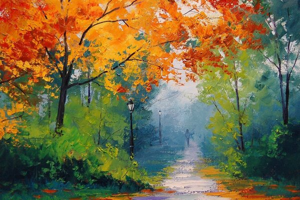 Peinture à l huile une allée d automne