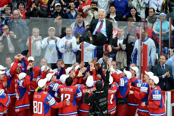 The hockey team is happy to win the championship