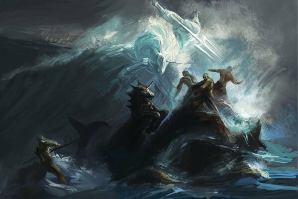 Poseidon s Storm Battle in the Ocean