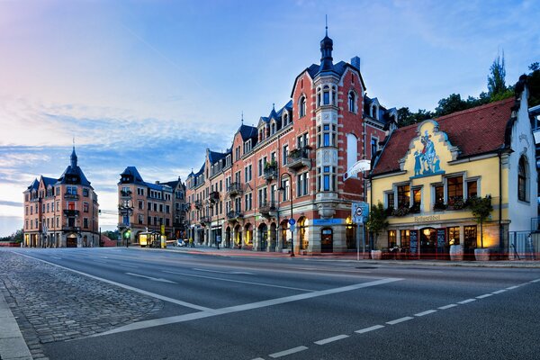 Evening panorama of Dresden with empty streets