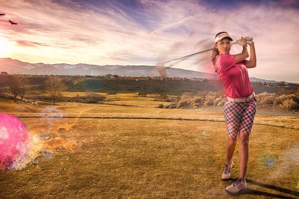 Girl playing golf