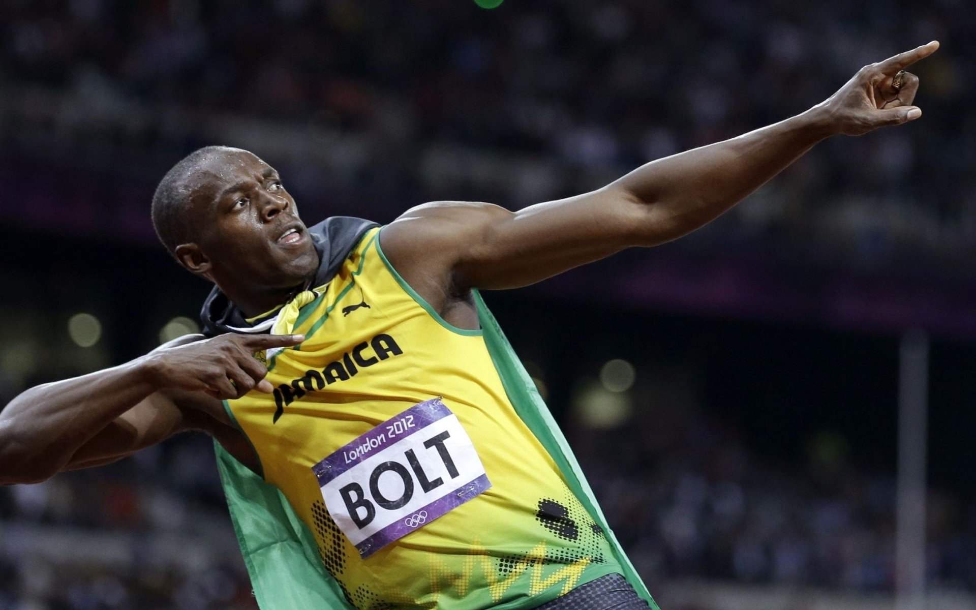 usain bolt mâle athlète sprinter coureur champion du monde champion olympique athlétisme hommes jamaïque jeux olympiques d été 2012 londres 2012 londres 2012 geste fond