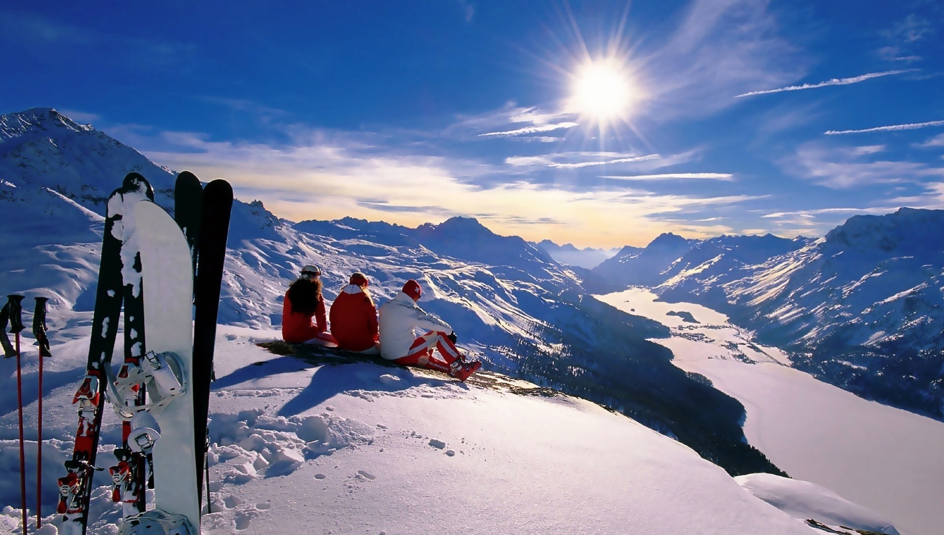 new year winter alps snowboarding sun snow mountain skiing holiday sport