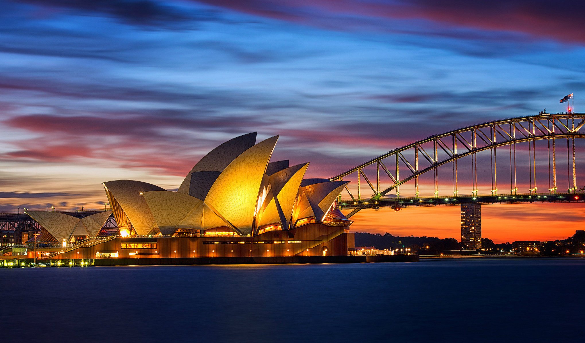 sydney australia opera house ponte sera luci