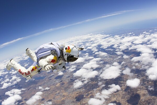 Sky diving cosmonaut earth