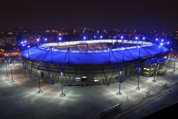 Arena stadium in Kharkiv at night