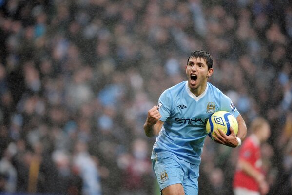 Emotions of joy in a football player, he was able to protect the team from scoring a goal