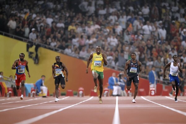 Olympic champion Usain Bolt takes part in the race