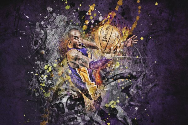 Joueur de basket-ball Kobe Bright sur fond violet