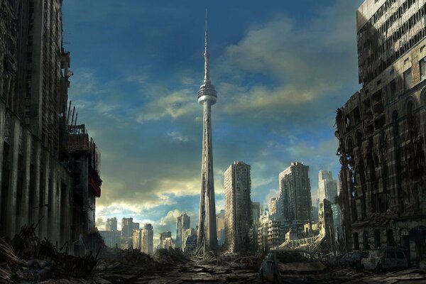 Ruinas de la ciudad de Toronto contra el cielo despejado
