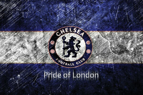 Logo Chelsea sur fond rayé