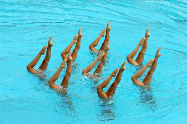 Trening sportowców w pływaniu synchronicznym