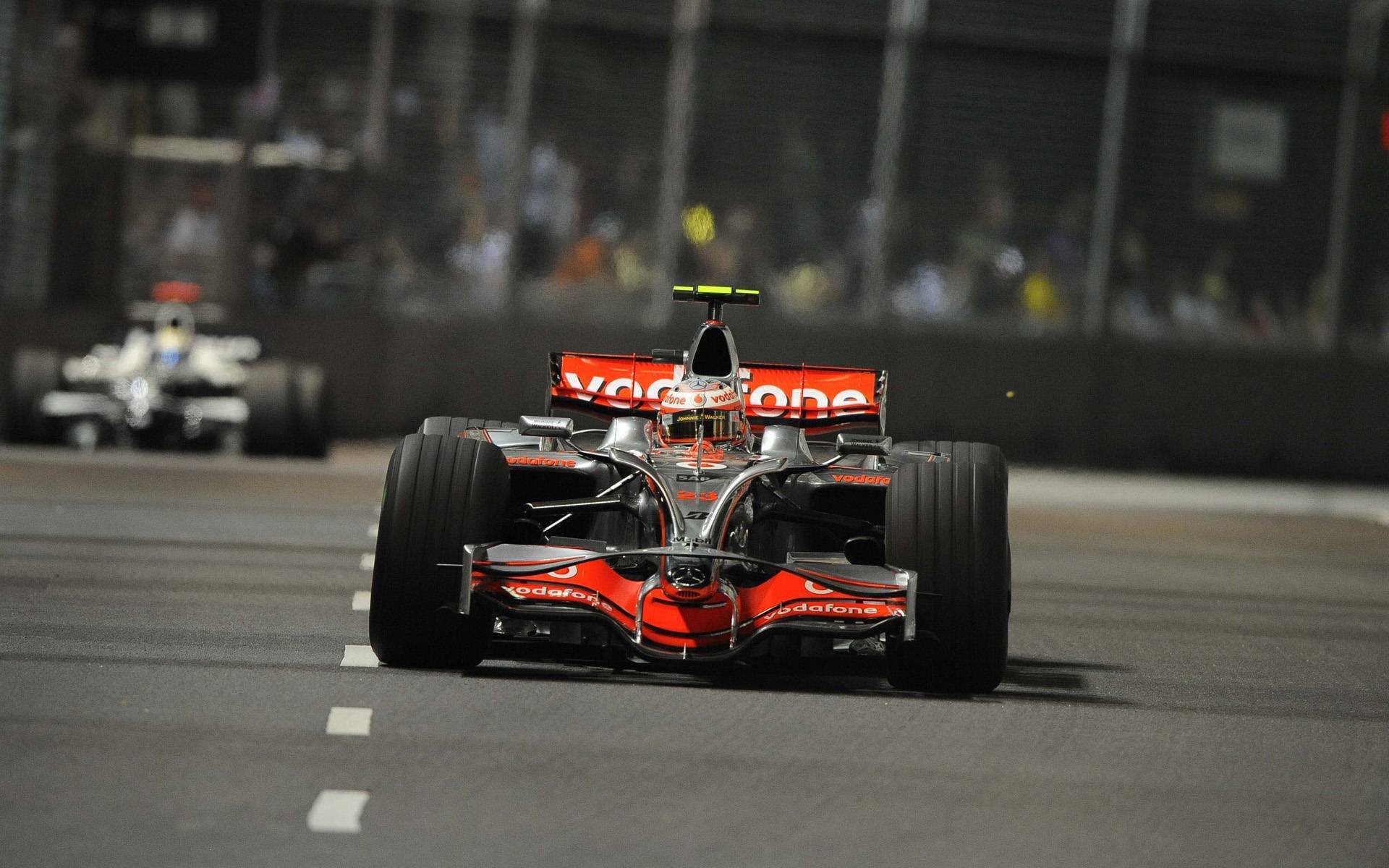 огни ночь vodafone mclaren mercedes болид mclaren mp4-23 хейкки ковалайнен гран-при сингапура 2008 марина бэй-стрит схемы марина бей скорость гонка трек трасса формула-1 f1 формула-1 фото