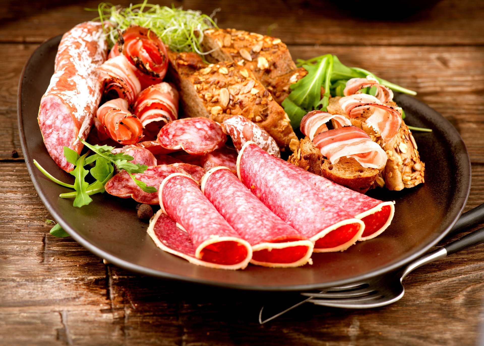 food sausage plate ham meat bread