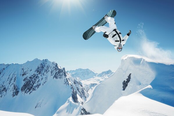 Snowboarder performs a flip jump