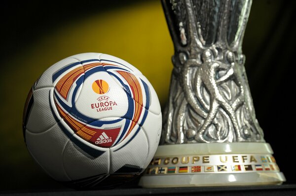 A ball with the emblem of the European Champions League