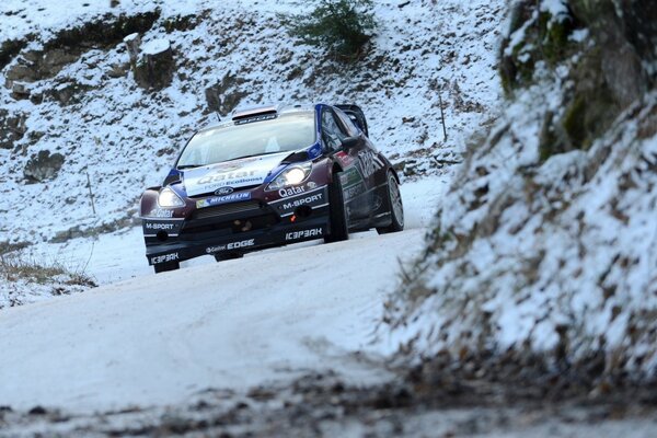 A racing car on a winter track