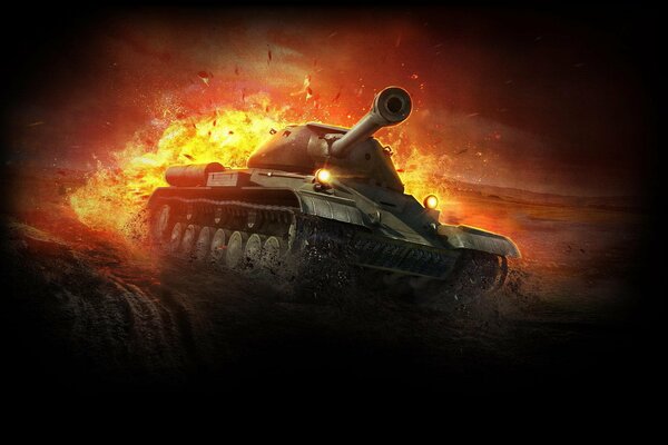 Tank on fire from the game World of tanks