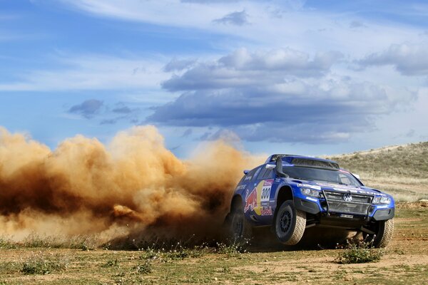 Car race on desert sand