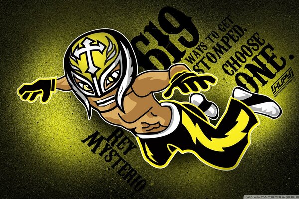 Mexican wrestler in a yellow mask