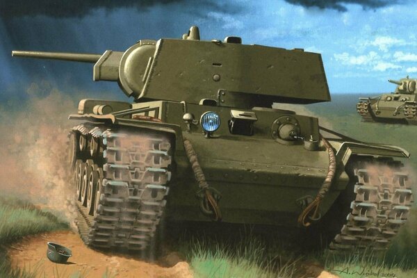 A painted Soviet tank in battle