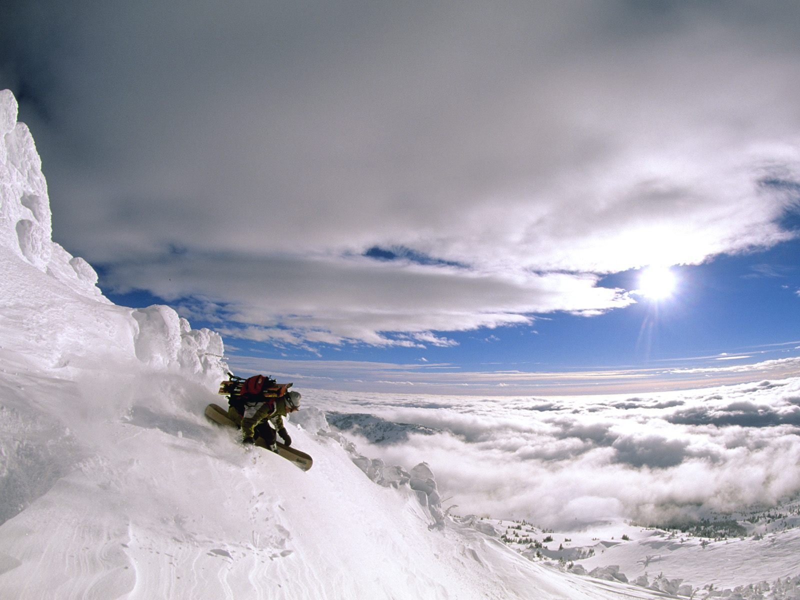 snowboard berge schnee sonne wolken