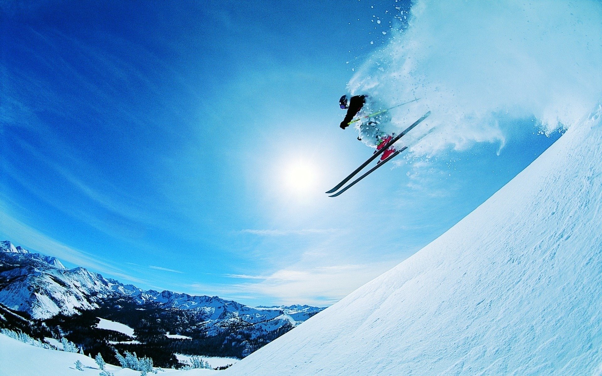 skifahrer abstieg geschwindigkeit extrem schnee berge sonne hang