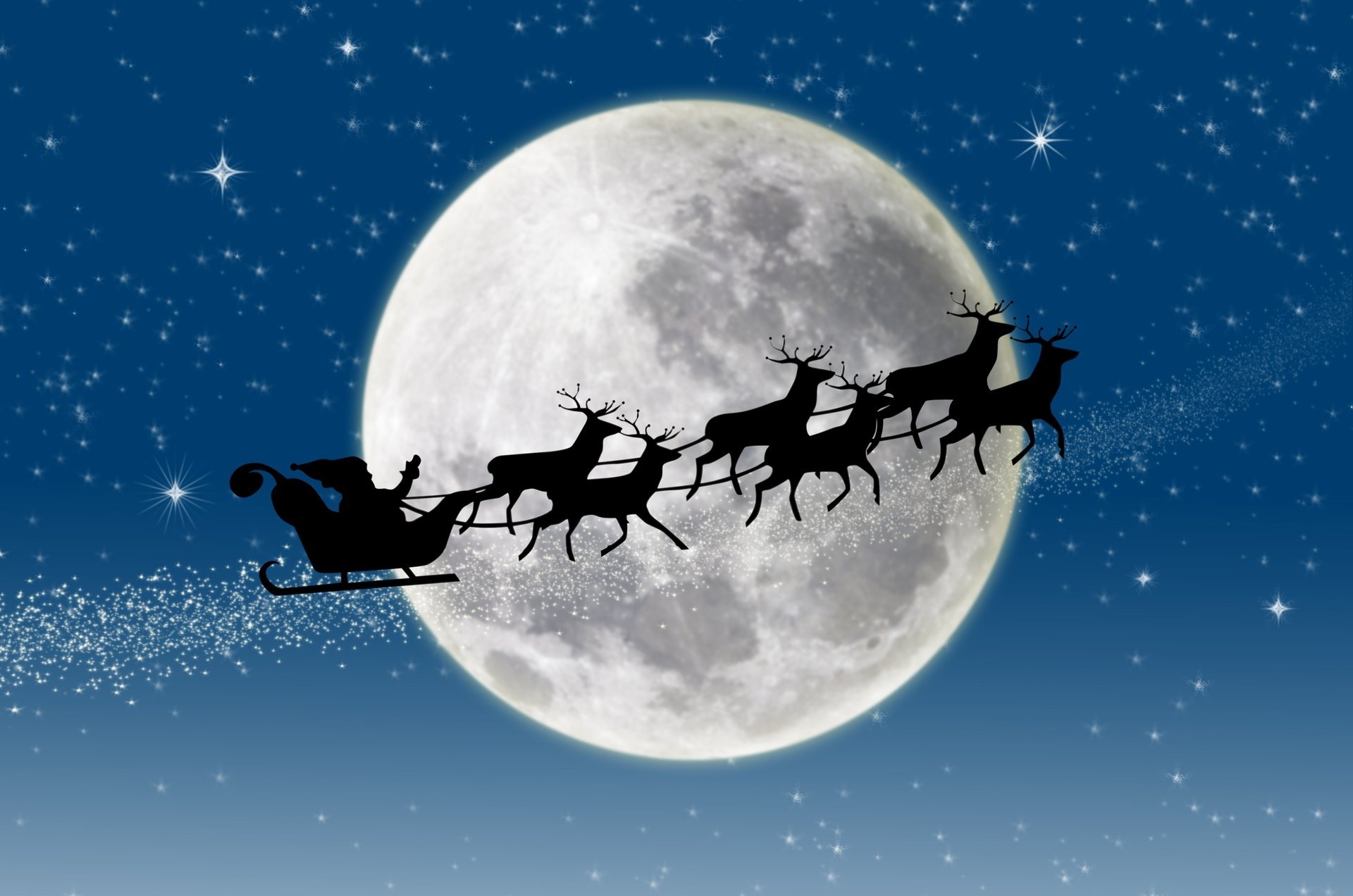 anta claus coming año nuevo año nuevo reindeer stars snow merry christmas full moon