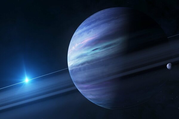 Il pianeta Saturno sullo sfondo del sole nascente