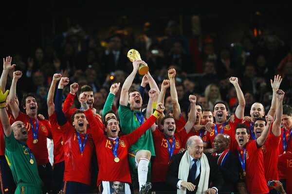 Spain national football team with cup