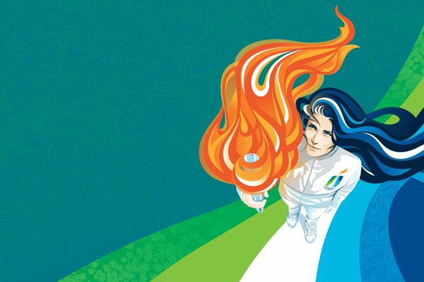 Drawing of a torchbearer in Vancouver at the Olympics