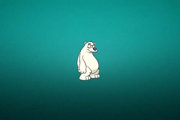 A frowning polar bear on a bluish background