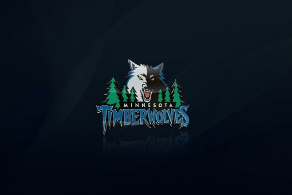 Basketball-Emblem mit Wald Wolf auf dunklem Hintergrund