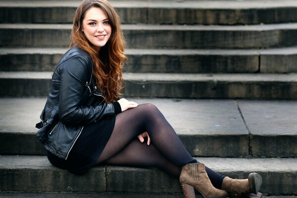 Model on the stairs london