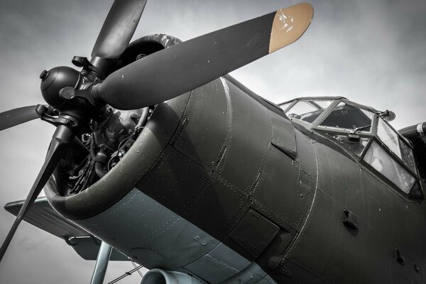 An-2 aircraft on the background of gray clouds