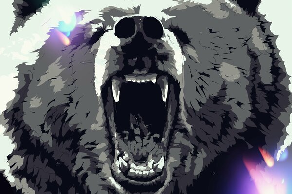 Bear with an open mouth in art style